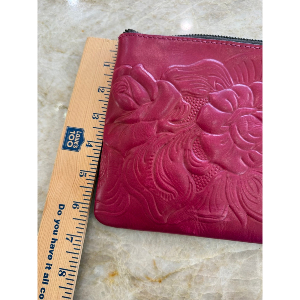 Patricia Nash Red pink Embossed Leather Clutch floral zip organizational pouch - Picture 8 of 11